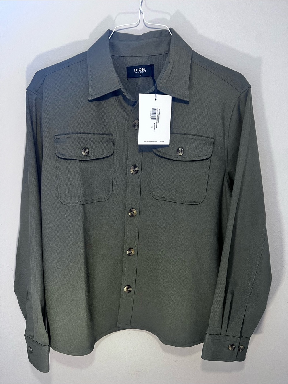 ICON Army Green Overshirt Jacket with Tortoise Buttons
